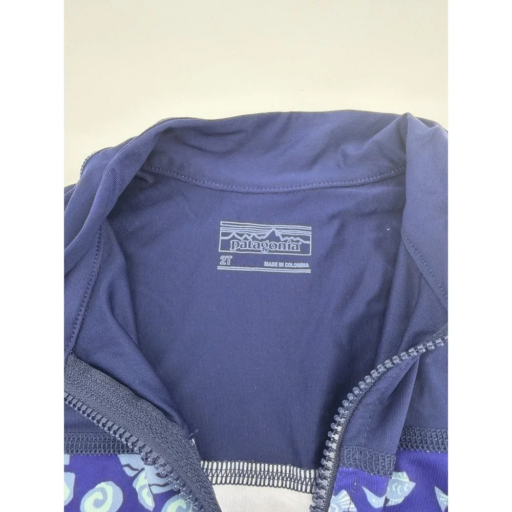Patagonia Full Zip Rash Guard Toddler 2T Blue Light Blue Fish Pattern